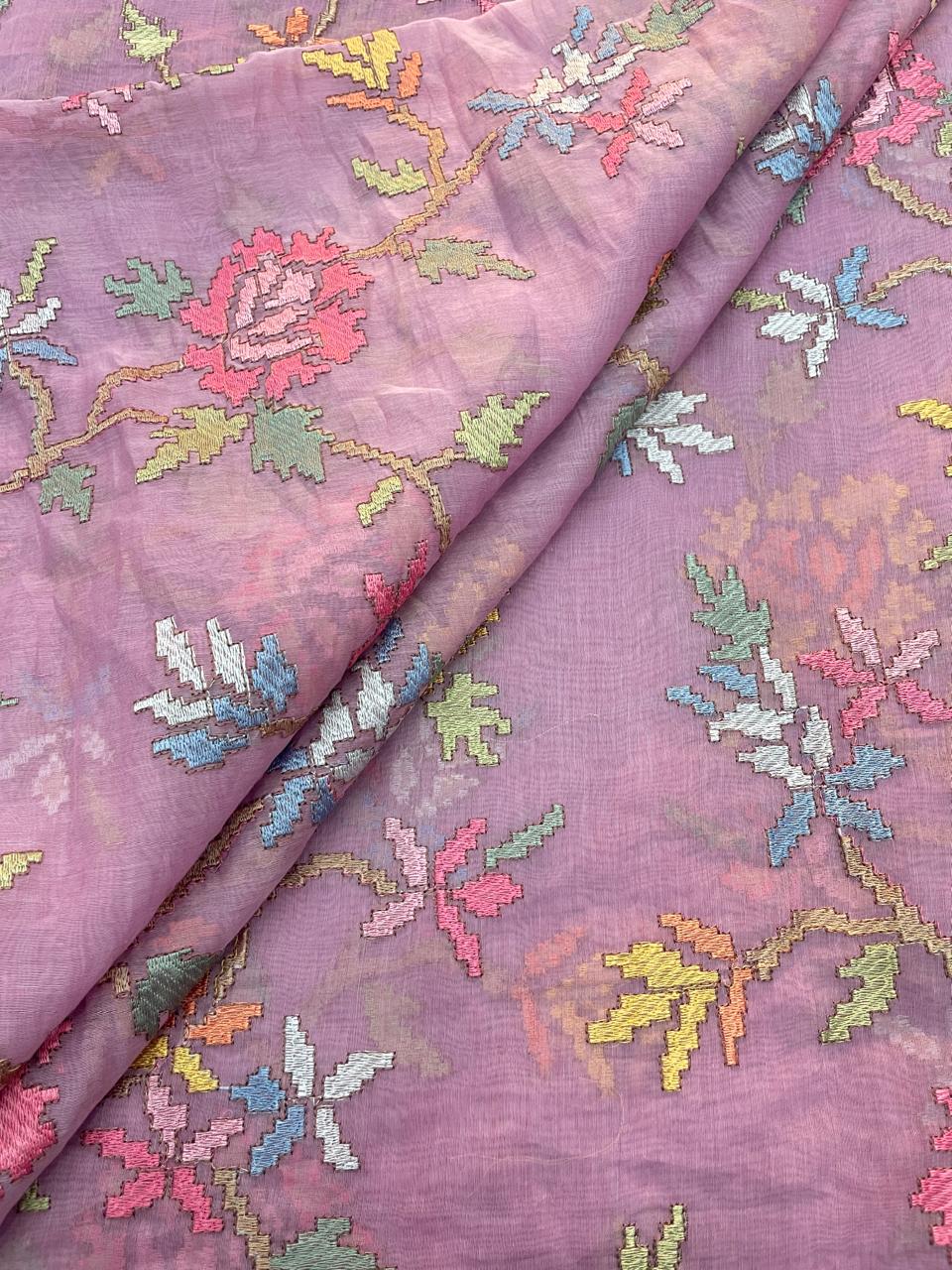 Chanderi Multithread Embroidery (Color Available) 44"Inch