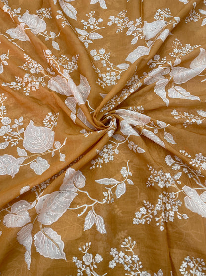 Chanderi Position Print Embroidery (Color Available) 44"Inch