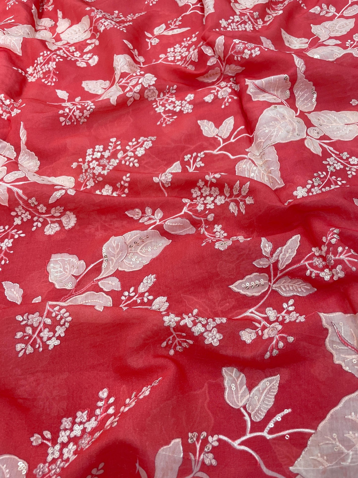 Chanderi Position Print Embroidery (Color Available) 44"Inch