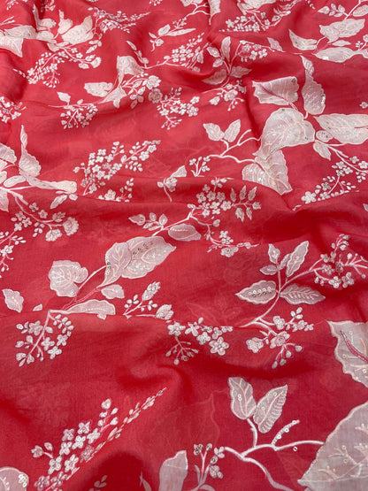 Chanderi Position Print Embroidery (Color Available) 44"Inch