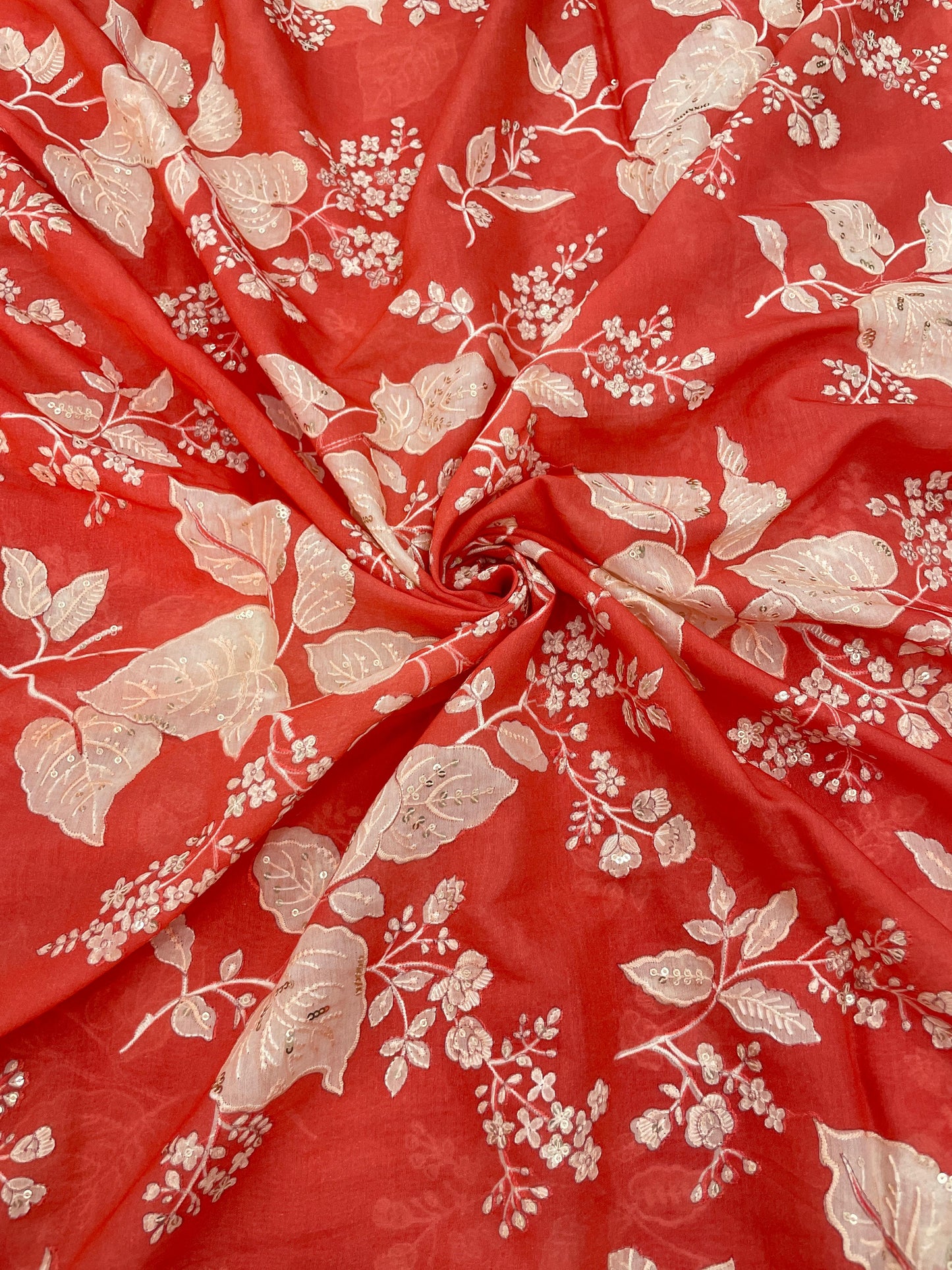 Chanderi Position Print Embroidery (Color Available) 44"Inch