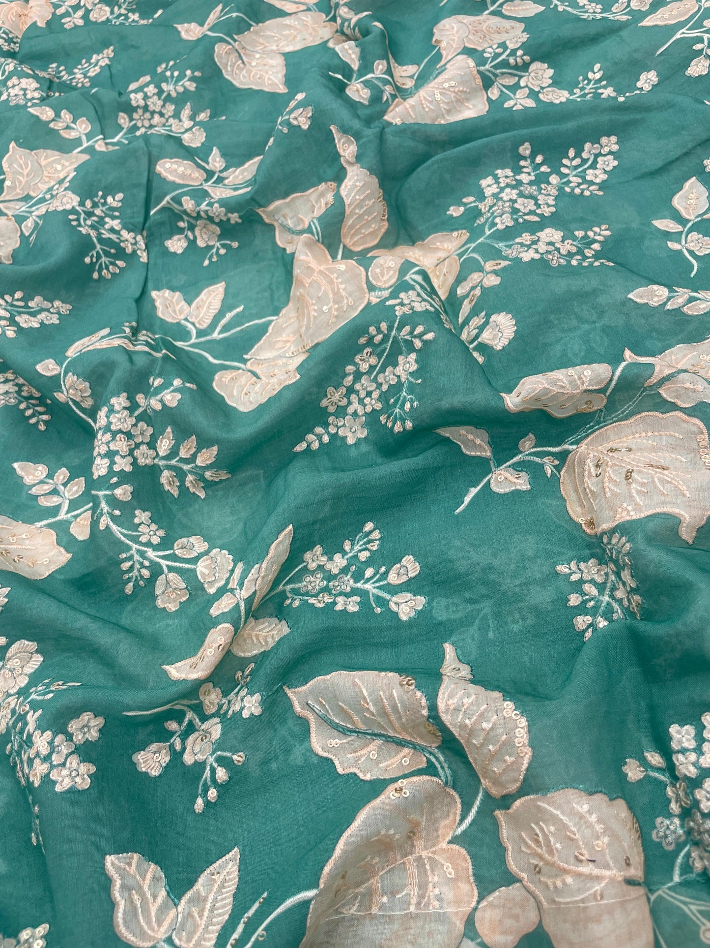Chanderi Position Print Embroidery (Color Available) 44"Inch