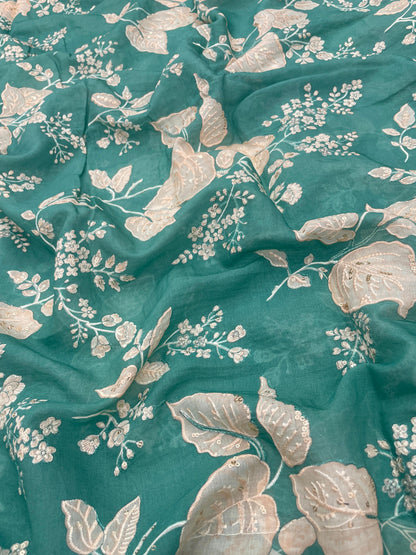 Chanderi Position Print Embroidery (Color Available) 44"Inch