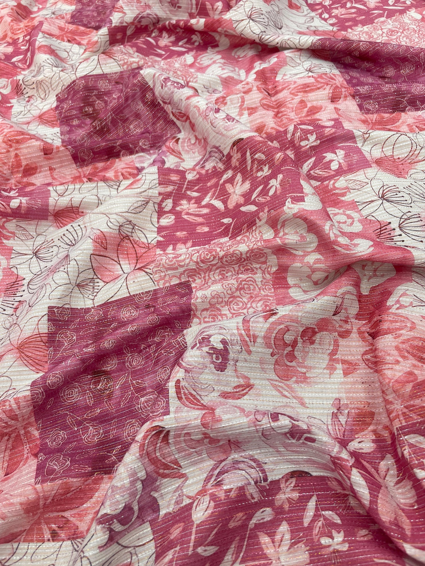 Cotton Self Stripes Embroidery With Print