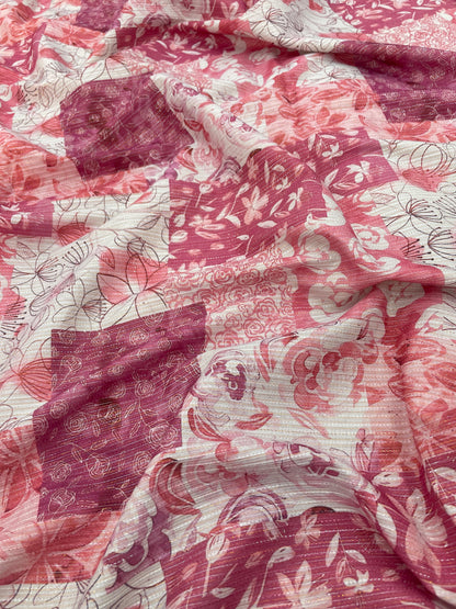 Cotton Self Stripes Embroidery With Print