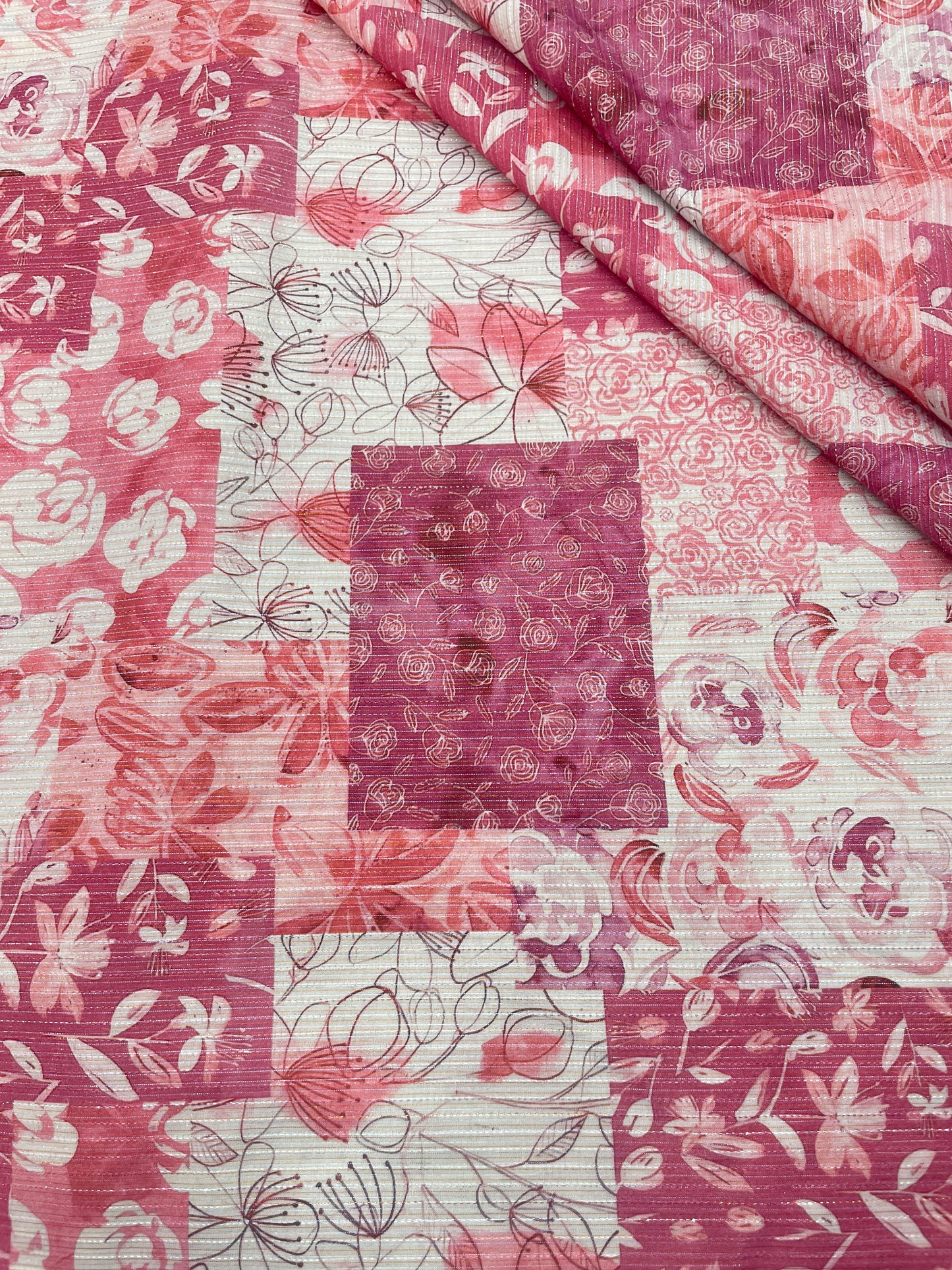 Cotton Self Stripes Embroidery With Print