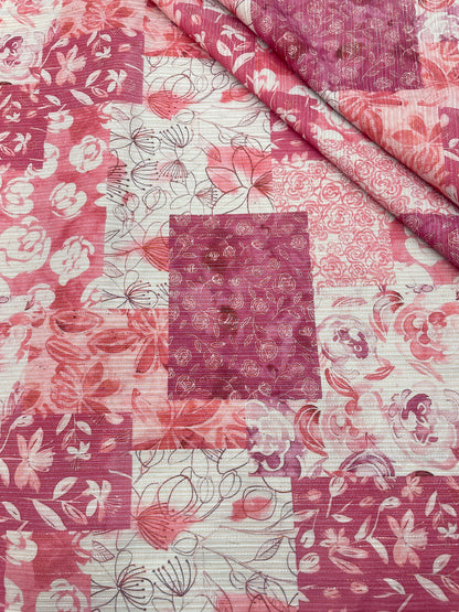 Cotton Self Stripes Embroidery With Print