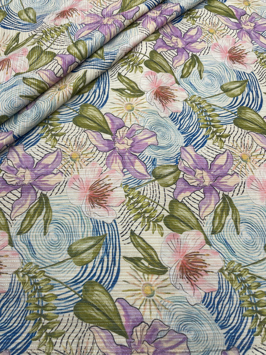 Cotton Self Stripes Embroidery With Print