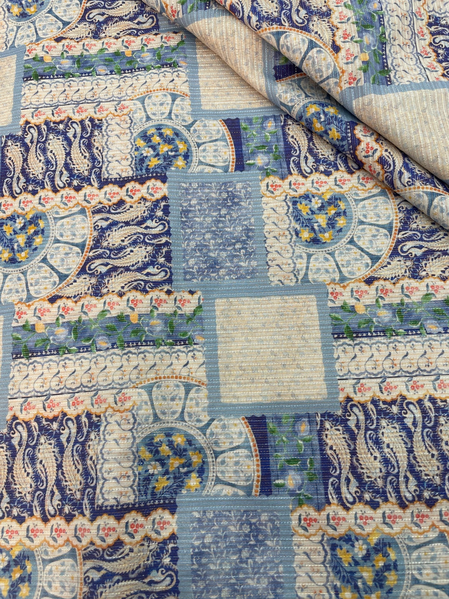 Cotton Self Stripes Embroidery With Print