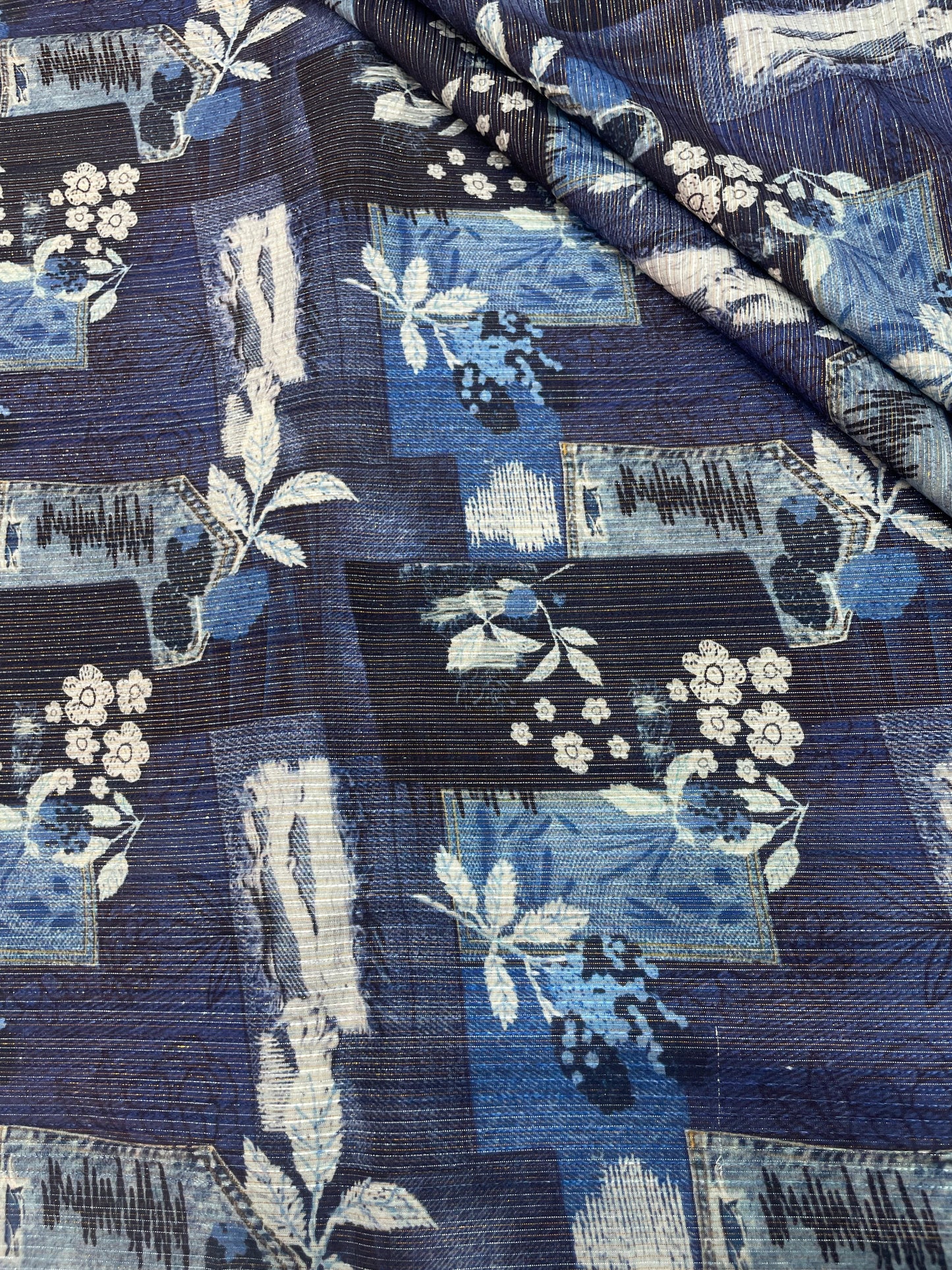 Cotton Self Stripes Embroidery With Print