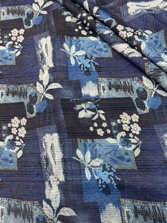 Cotton Self Stripes Embroidery With Print