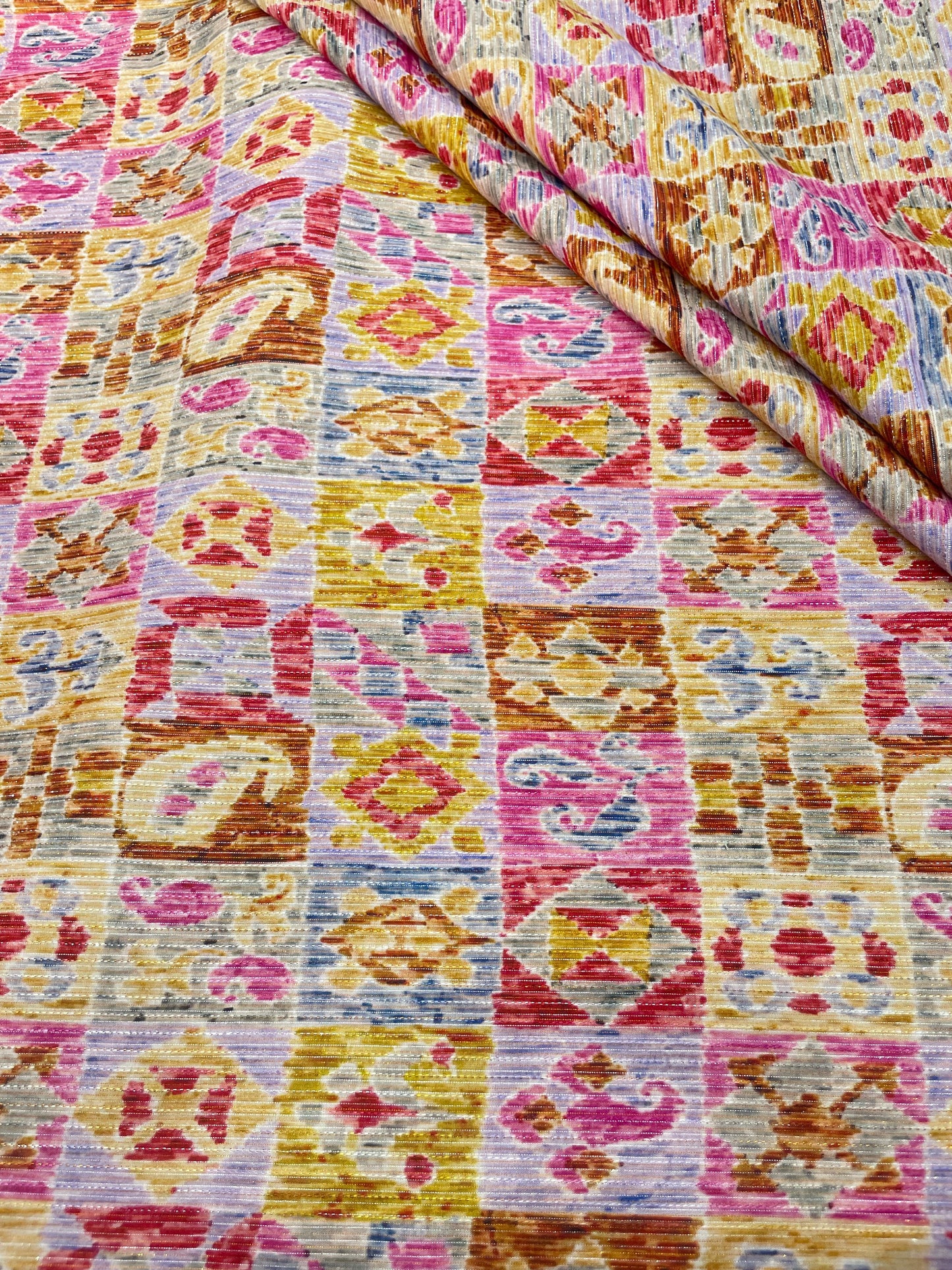 Cotton Self Stripes Embroidery With Print