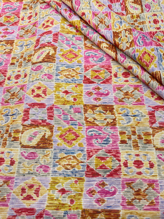 Cotton Self Stripes Embroidery With Print