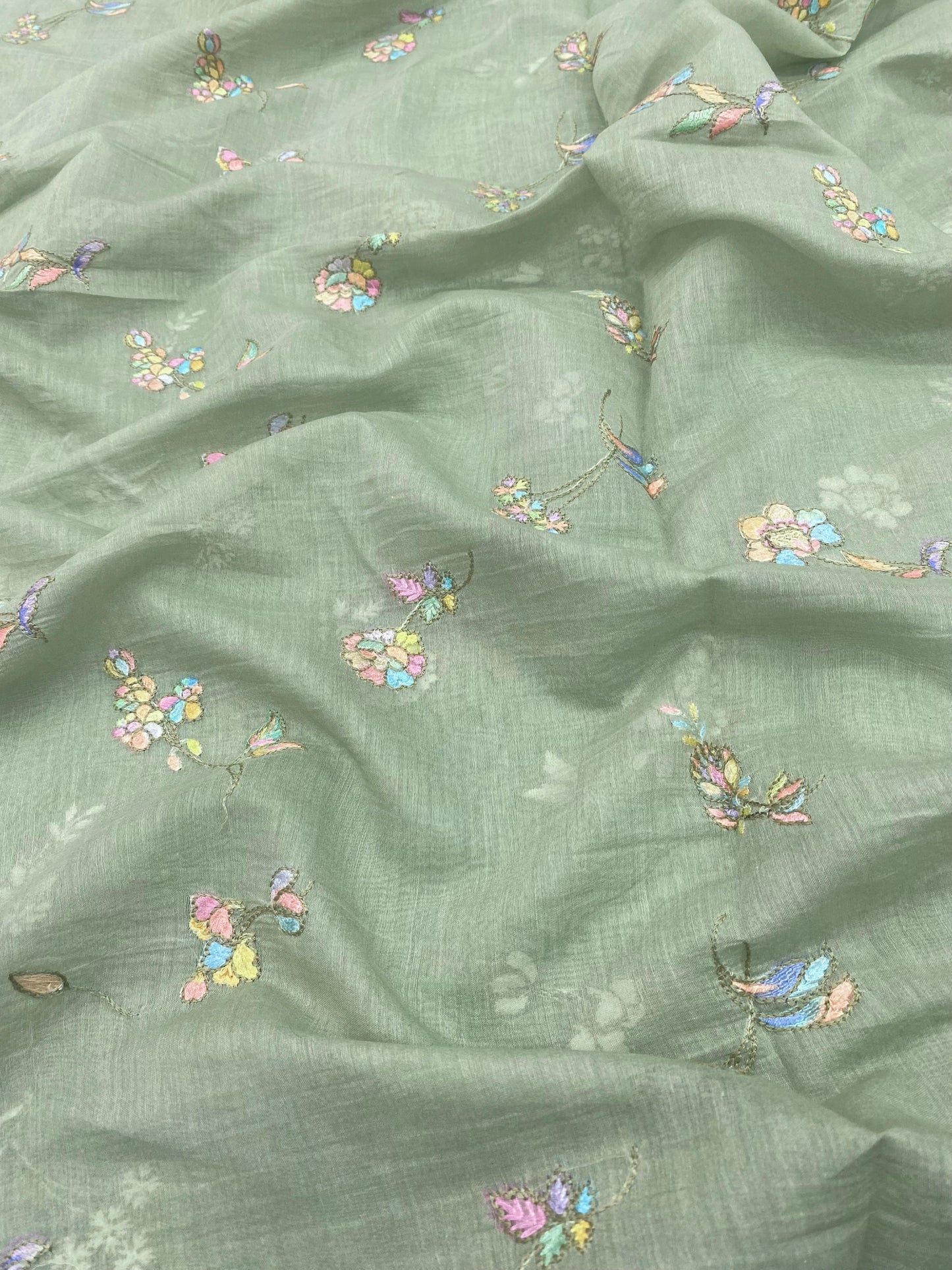 Chanderi Multithread Embroidery (Color Available) 44"Inch