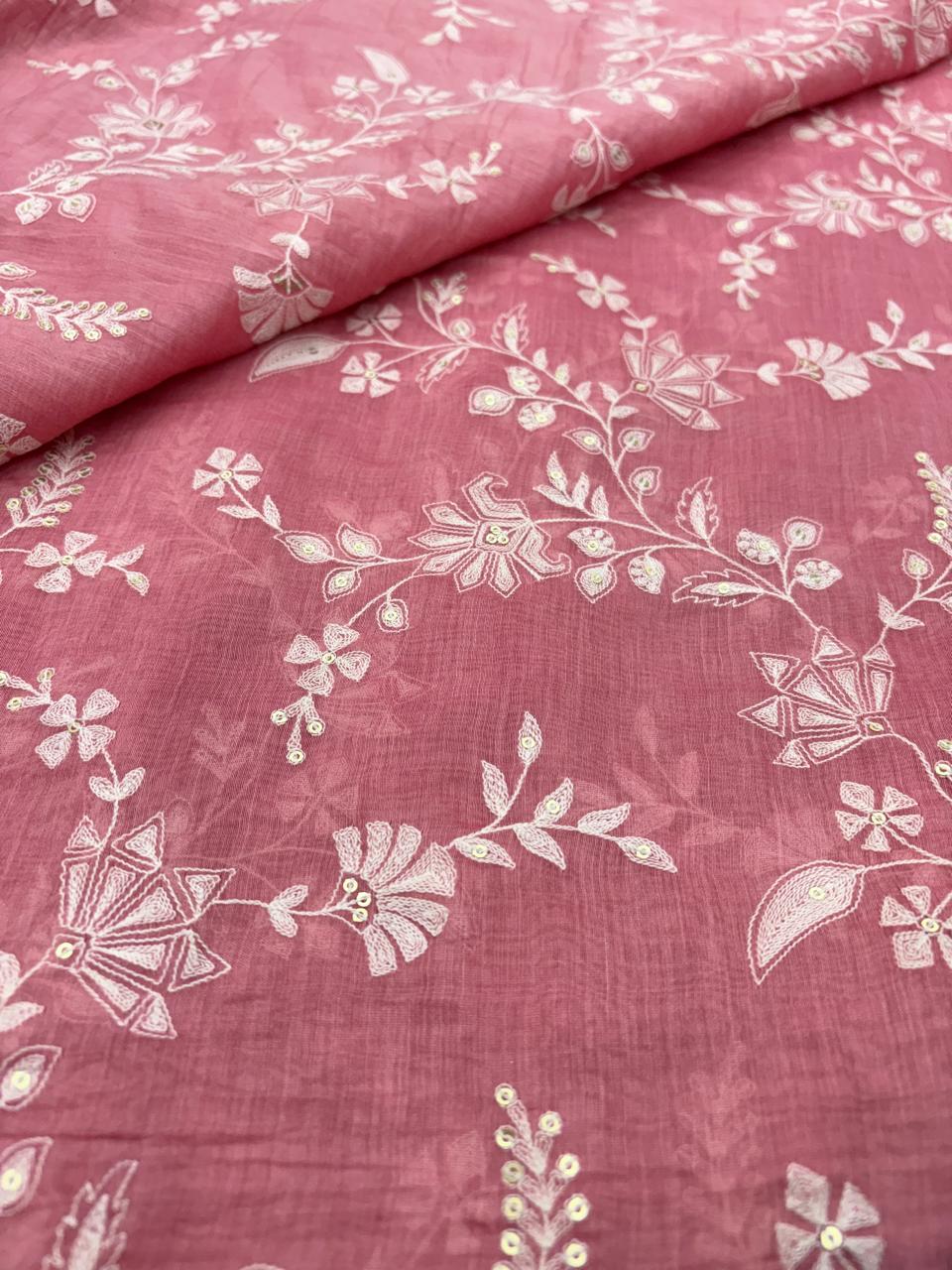 Chanderi Embroidery Suit Set  (Color Available) 44"Inch