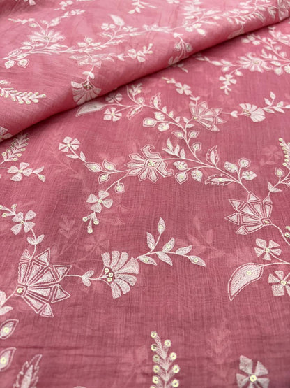 Chanderi Embroidery Suit Set  (Color Available) 44"Inch