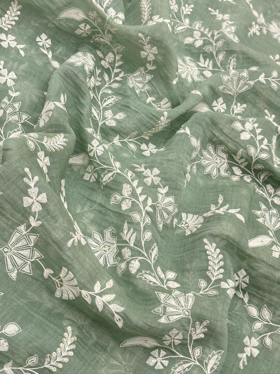 Chanderi Embroidery Suit Set  (Color Available) 44"Inch