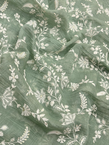 Chanderi Embroidery Suit Set  (Color Available) 44"Inch