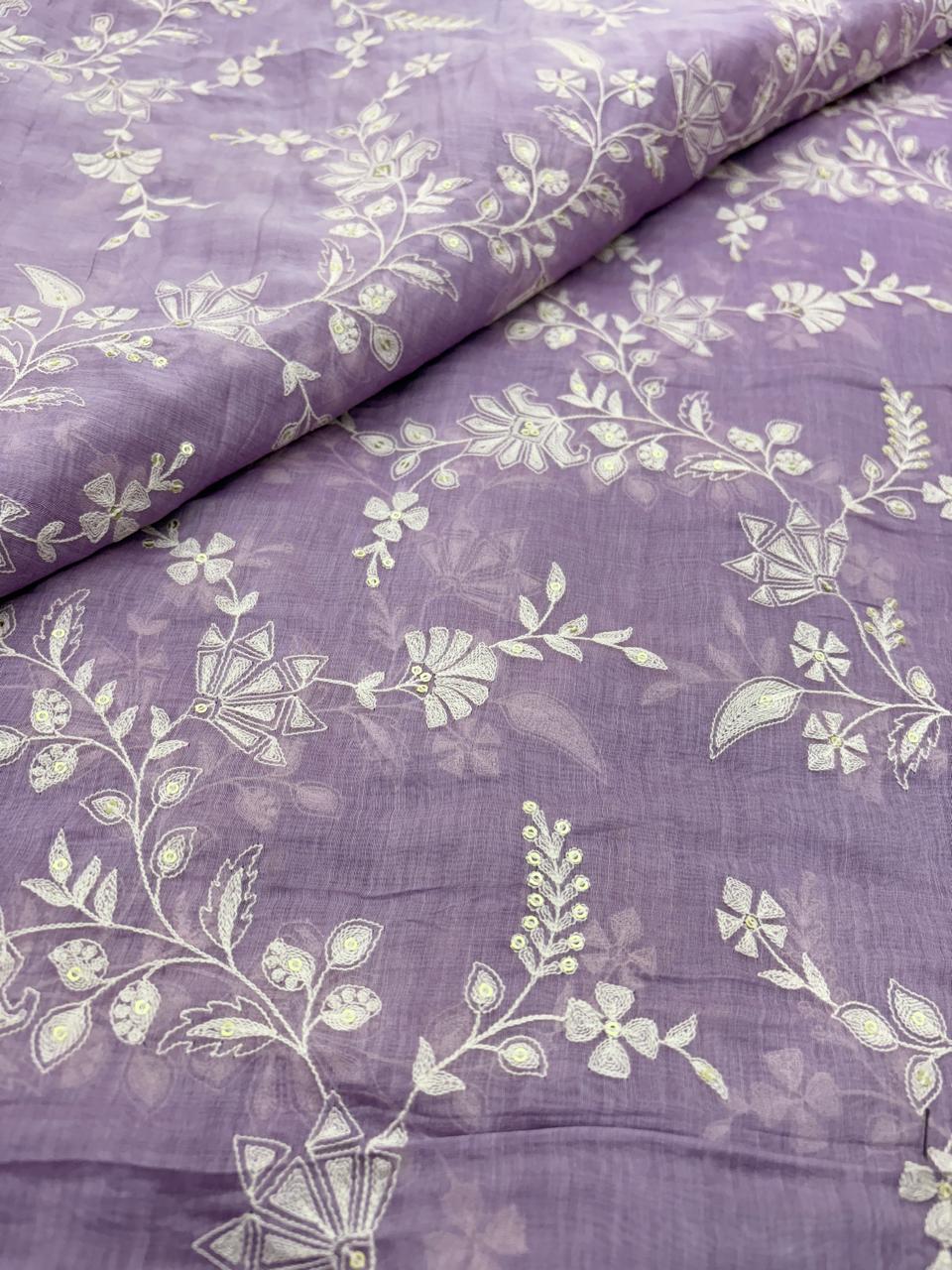 Chanderi Embroidery Suit Set  (Color Available) 44"Inch