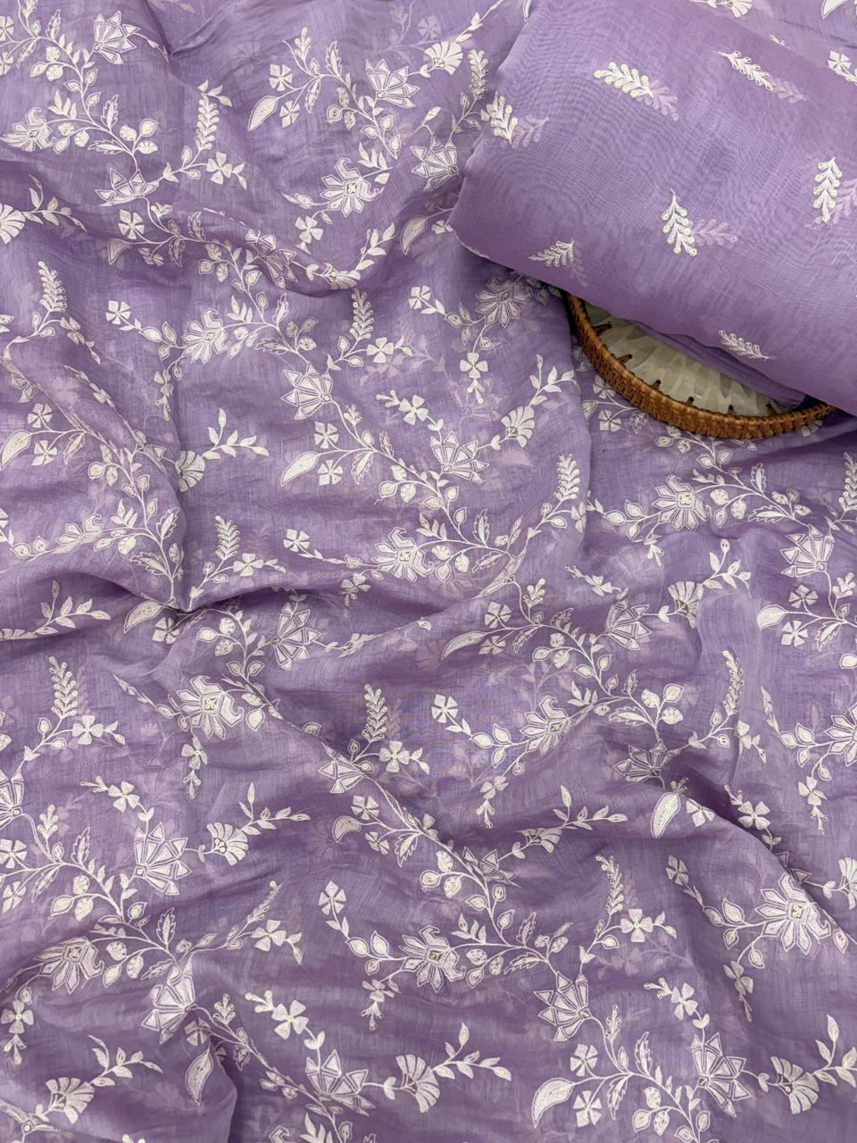 Chanderi Embroidery Suit Set  (Color Available) 44"Inch