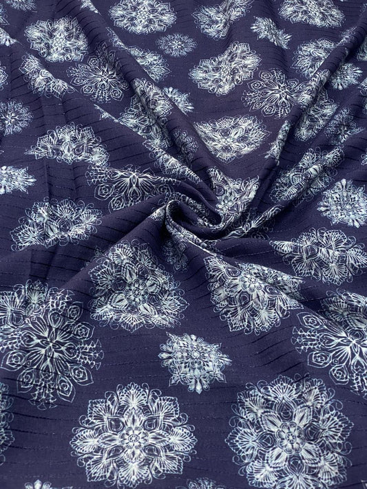 Cotton Self Stripes Embroidery With Print