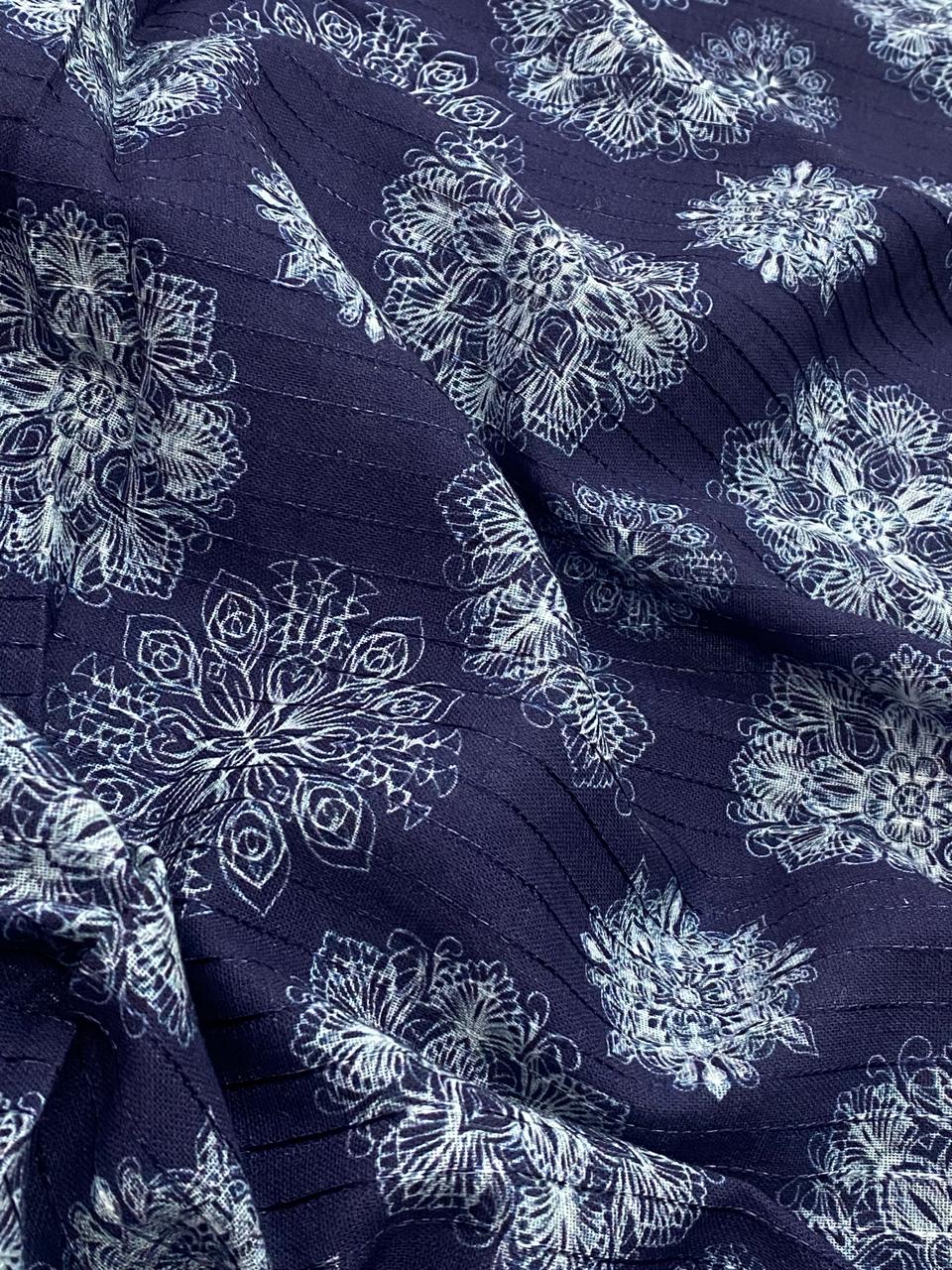 Cotton Self Stripes Embroidery With Print