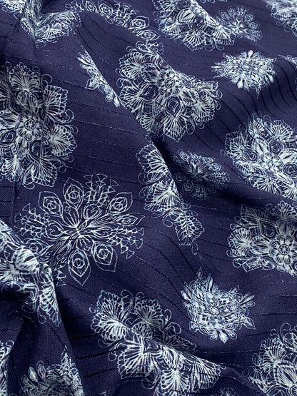 Cotton Self Stripes Embroidery With Print