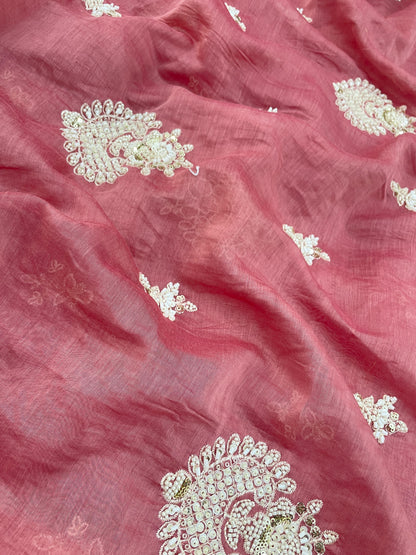 Chanderi Beads Embroidery (Color Available) 44"Inch