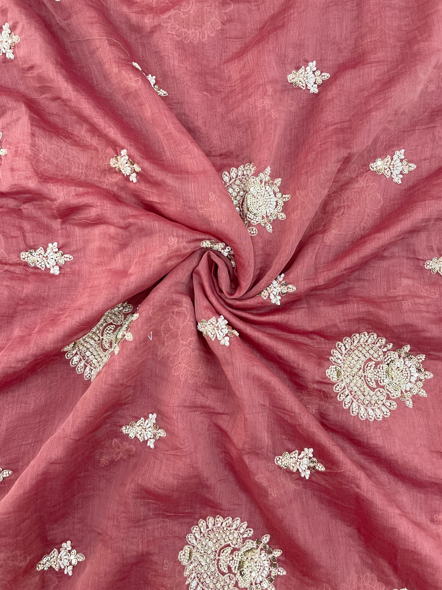 Chanderi Beads Embroidery (Color Available) 44"Inch