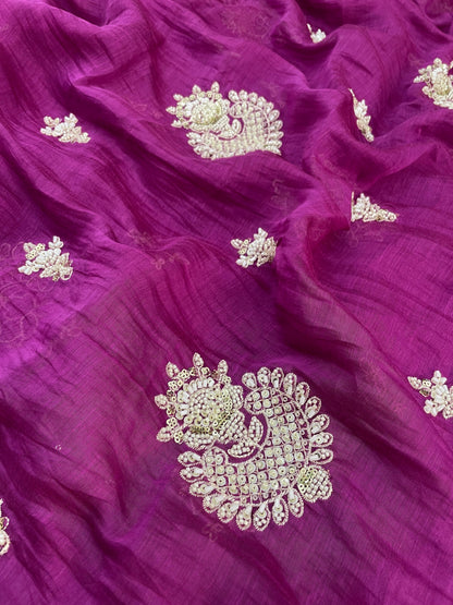 Chanderi Beads Embroidery (Color Available) 44"Inch