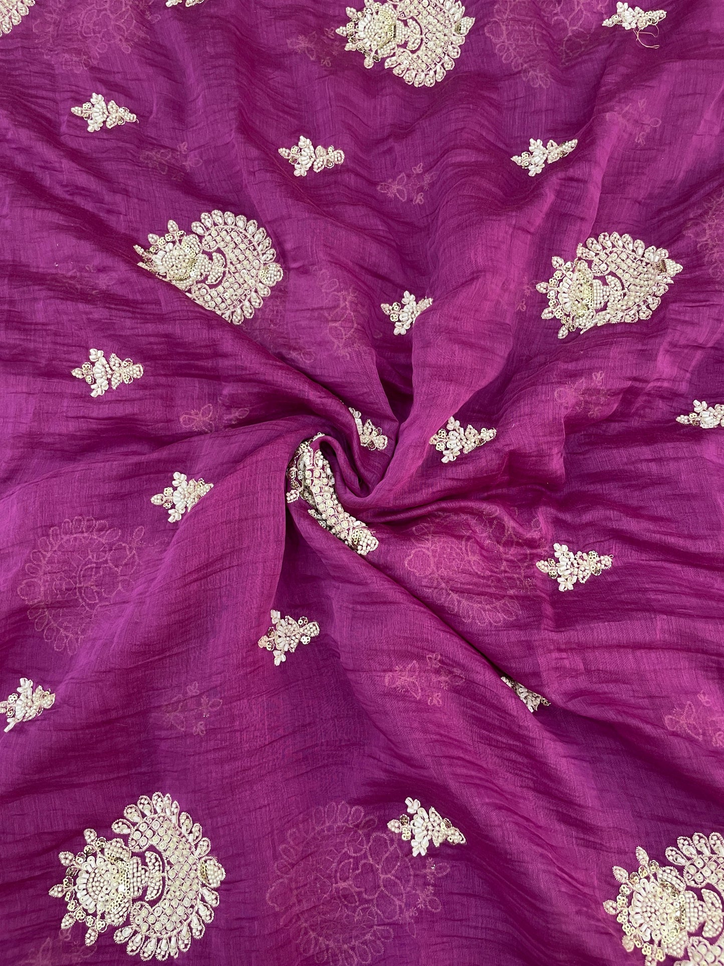Chanderi Beads Embroidery (Color Available) 44"Inch