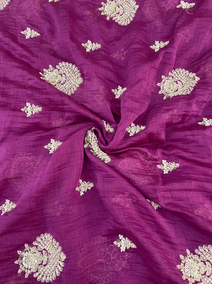 Chanderi Beads Embroidery (Color Available) 44"Inch
