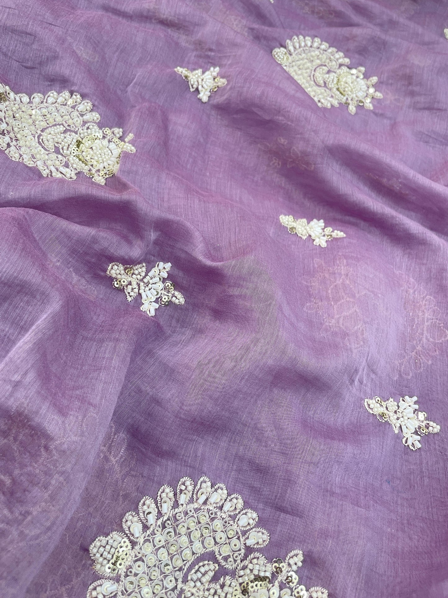 Chanderi Beads Embroidery (Color Available) 44"Inch