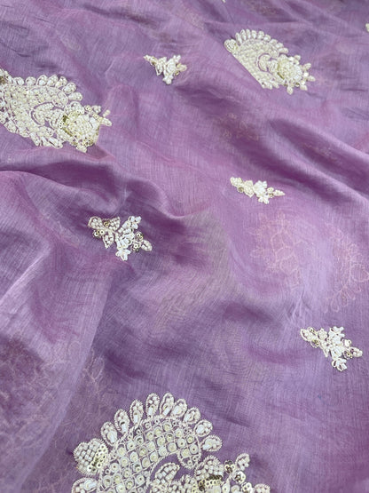 Chanderi Beads Embroidery (Color Available) 44"Inch
