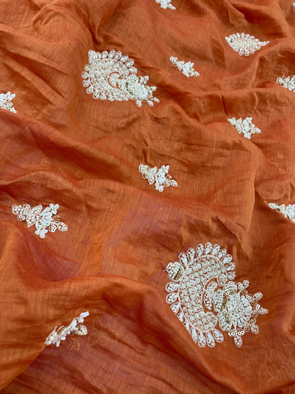 Chanderi Beads Embroidery (Color Available) 44"Inch