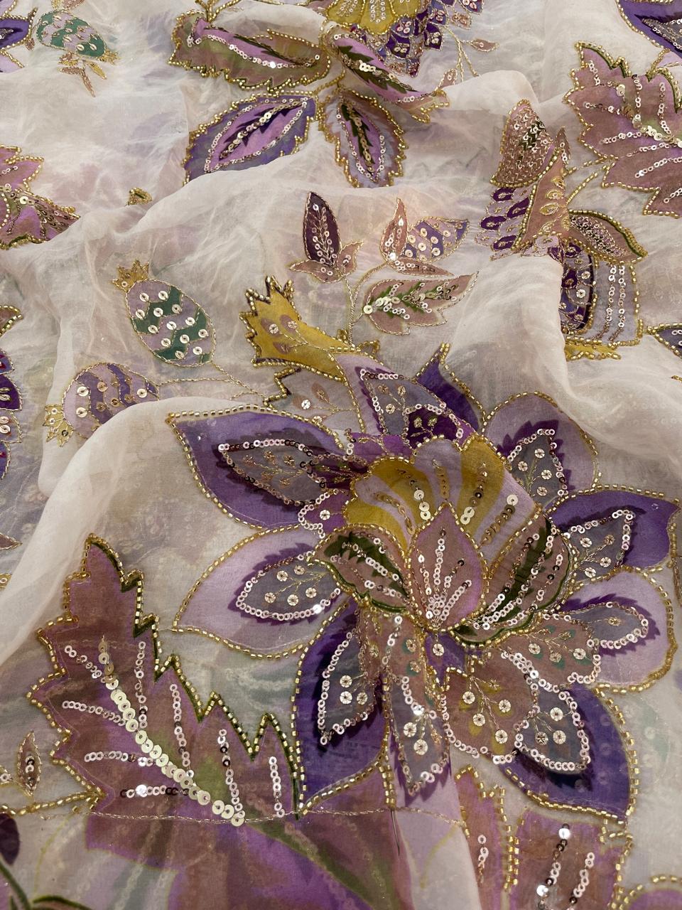 Viscose Organza Position Print Embroidery [Color Available]