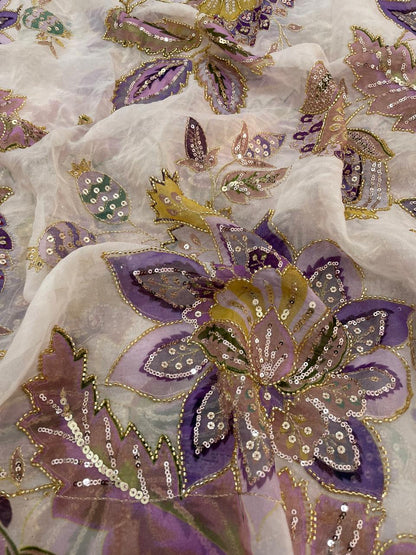 Viscose Organza Position Print Embroidery [Color Available]