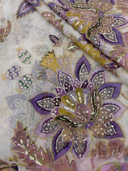Viscose Organza Position Print Embroidery [Color Available]