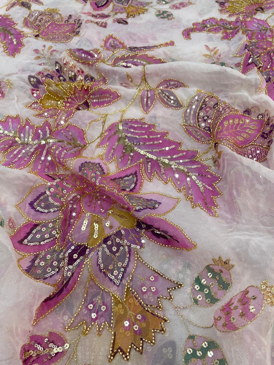 Viscose Organza Position Print Embroidery [Color Available]