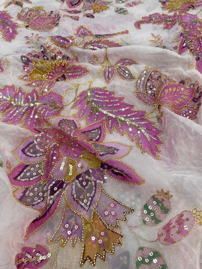 Viscose Organza Position Print Embroidery [Color Available]