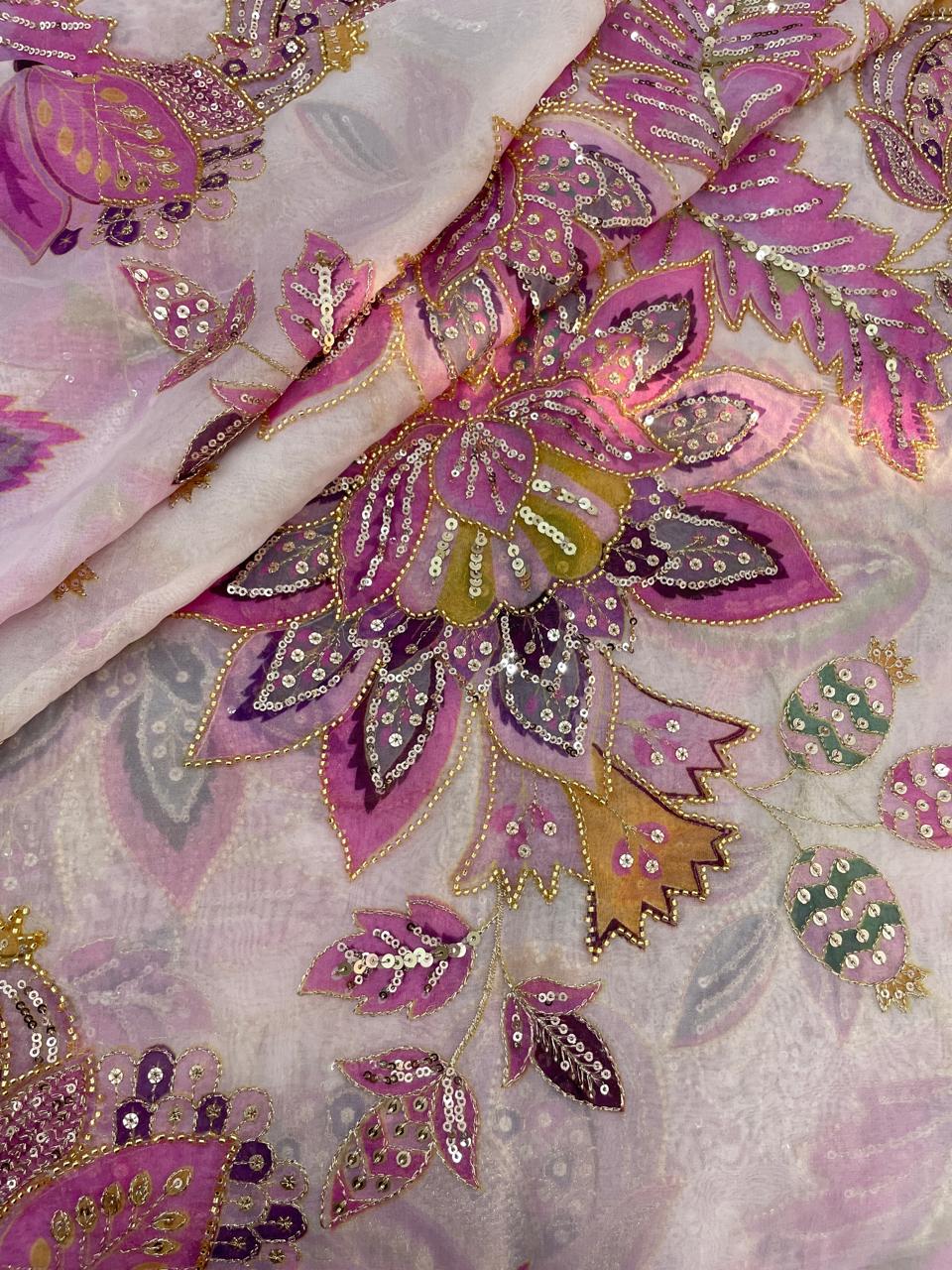 Viscose Organza Position Print Embroidery [Color Available]