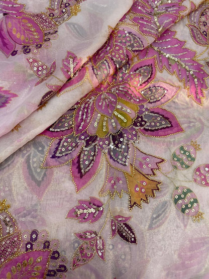 Viscose Organza Position Print Embroidery [Color Available]