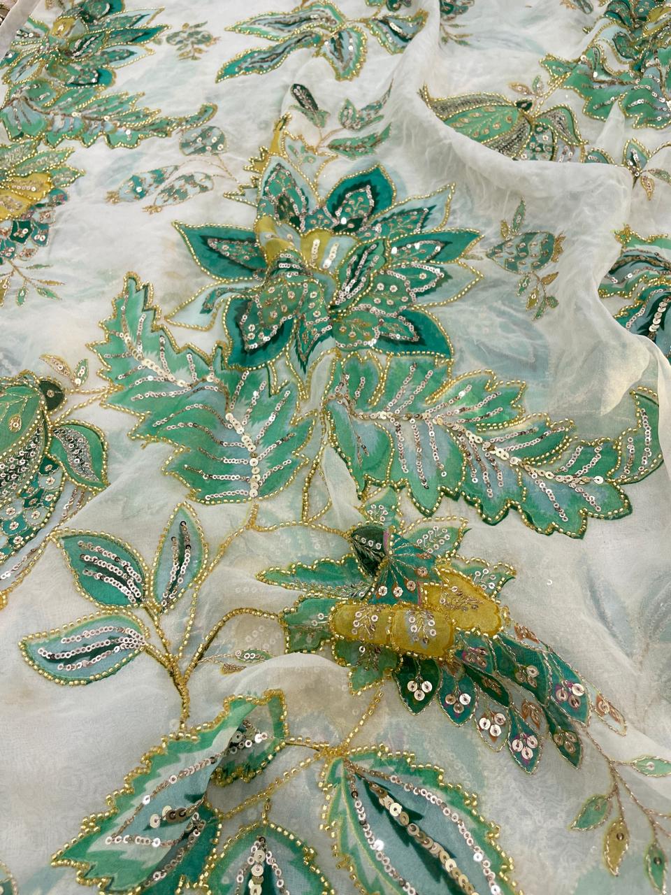 Viscose Organza Position Print Embroidery [Color Available]