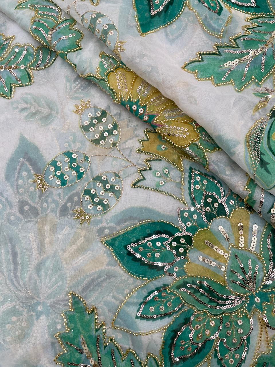 Viscose Organza Position Print Embroidery [Color Available]