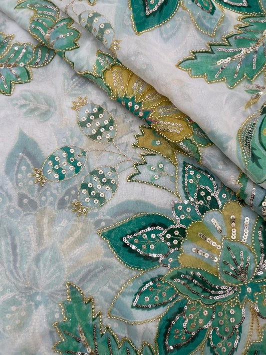 Viscose Organza Position Print Embroidery [Color Available]