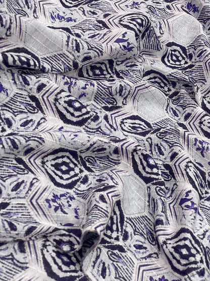 Cotton Self Stripes Embroidery With Print