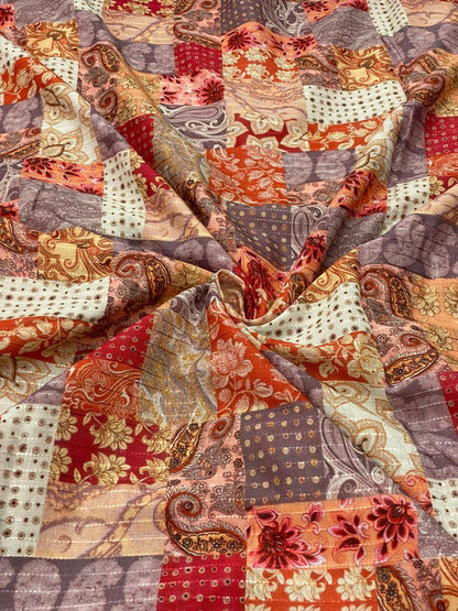 Cotton Self Stripes Embroidery With Print