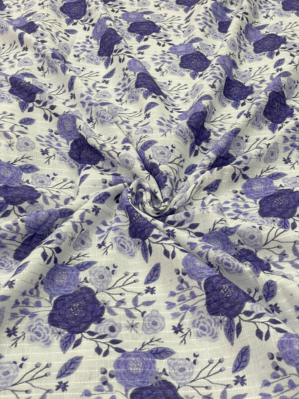 Cotton Self Stripes Embroidery With Print