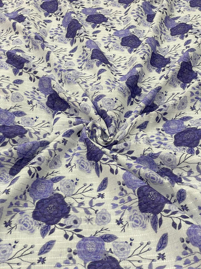 Cotton Self Stripes Embroidery With Print