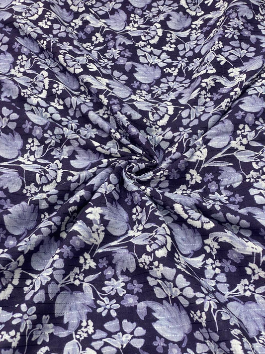 Cotton Self Stripes Embroidery With Print